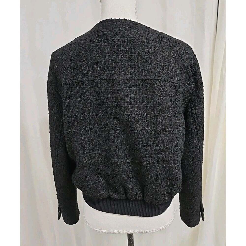 Zara Textured Tweed‎ Bomber Cropped Jacket Lined Pockets Black Women’s Size L - Picture 4 of 12